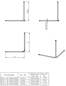 Duschvorhangstange eckig Skizze