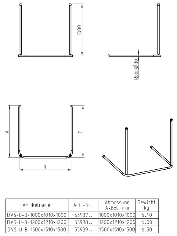 Duschvorhangstange U-Form Skizze