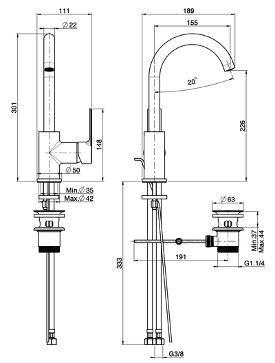 Wasserhahn mit drehbarem Auslauf, rund - 0